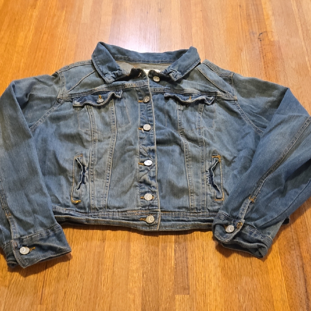 C est 1946 Women Large Blue Denim Button Up Medium Wash Med-Length Denim Jacket